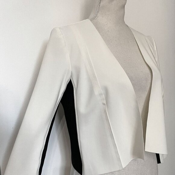 IRIS SETLAKWE SAMPLE WHITE BLACK RIBBED COMBO CROPPED OPEN JACKET - S - Picture 4 of 9